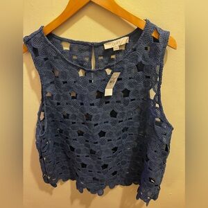 NWT LOFT Women's sapphire Daisy Crochet Sleeveless Blouse XXL